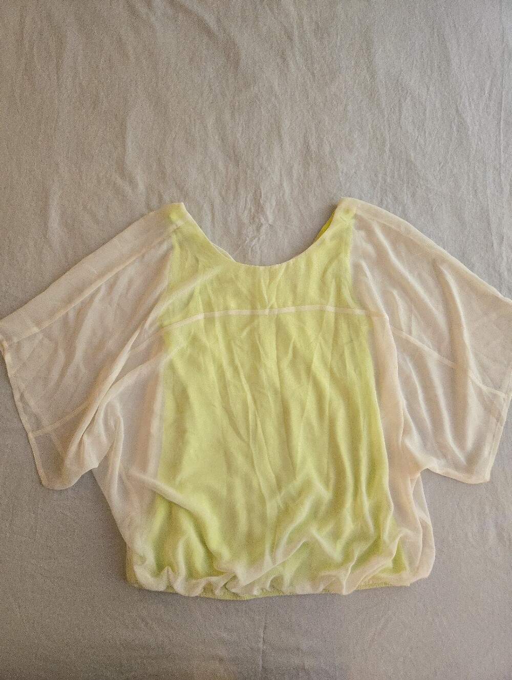 Express 2012 Vintage White Sheer Batwing Overlay Neon Yellow Tank EB5
